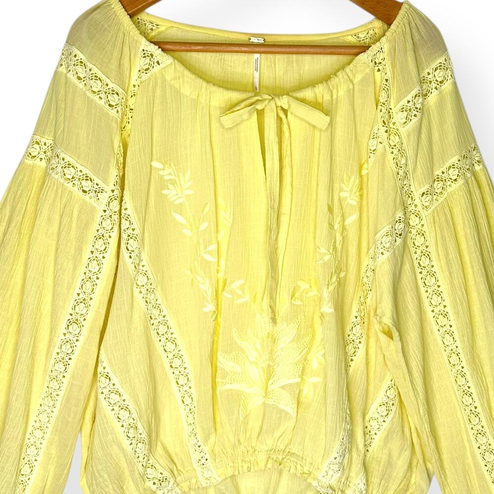Free People REVOLVE Women's Maria Maria Lace Blouse Size L Yellow Peasant Top - Picture 3 of 14